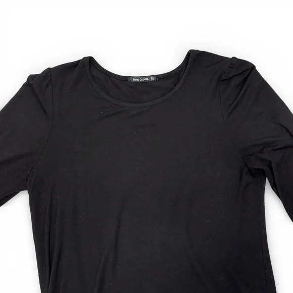 Pink Clover Black Jersey Knit Blouse Size S | Puff Sleeve Top - Picture 4 of 7